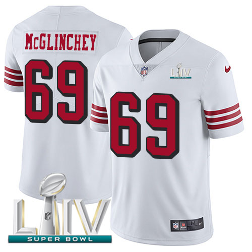 Nike 49ers #69 Mike McGlinchey White Super Bowl LIV 2020 Rush Youth Stitched NFL Vapor Untouchable Limited Jersey