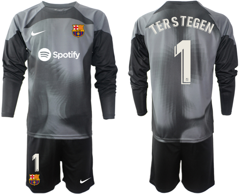 2022-2023 Barcelona 1 TERSTEGEN black goalkeeper long sleeve jerseys Suit