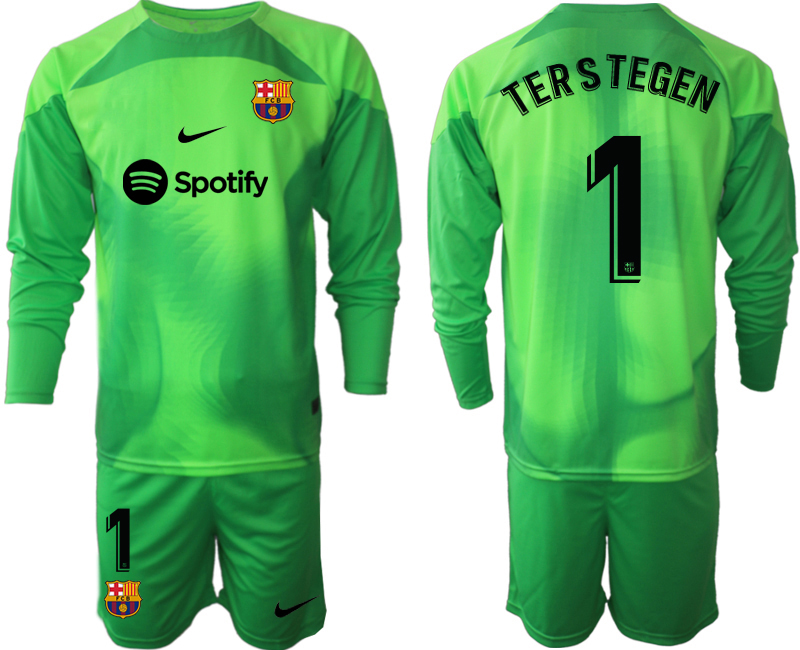 2022-2023 Barcelona 1 TERSTEGEN green goalkeeper long sleeve jerseys Suit