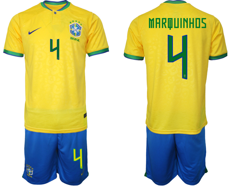 2022-2023 Brazil 4 MARQUINHOS home jerseys Suit