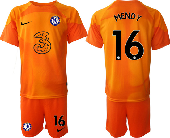 2022-2023 Chelsea FC 16 MENDY Orange red goalkeeper jerseys Suit