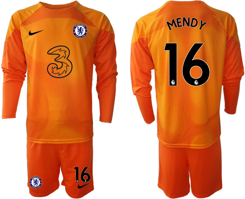 2022-2023 Chelsea FC 16 MENDY Orange red goalkeeper long sleeve jerseys Suit