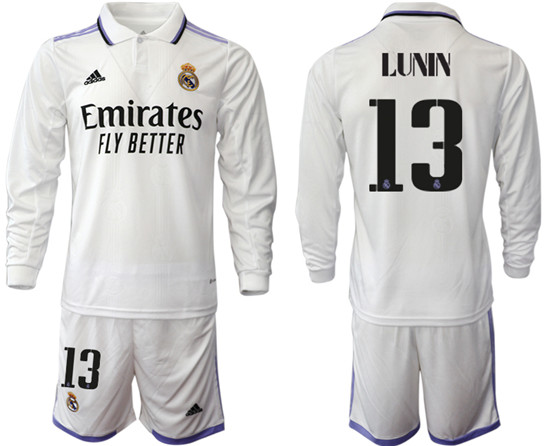 2022-2023 Real Madrid 13 LUNIN home long sleeve Jerseys suit