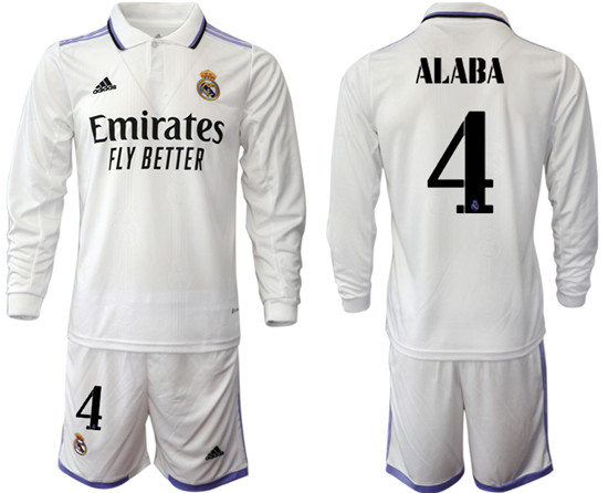 2022-2023 Real Madrid 4 ALABA home long sleeve Jerseys suit