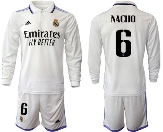 2022-2023 Real Madrid 6 NACHO home long sleeve Jerseys suit