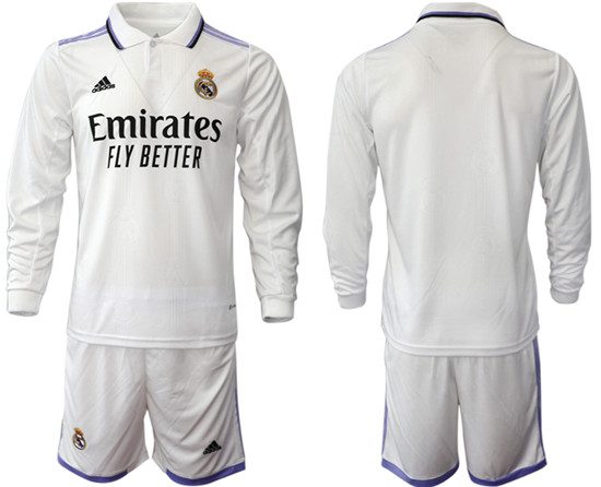 2022-2023 Real Madrid Blank home long sleeve Jerseys suit