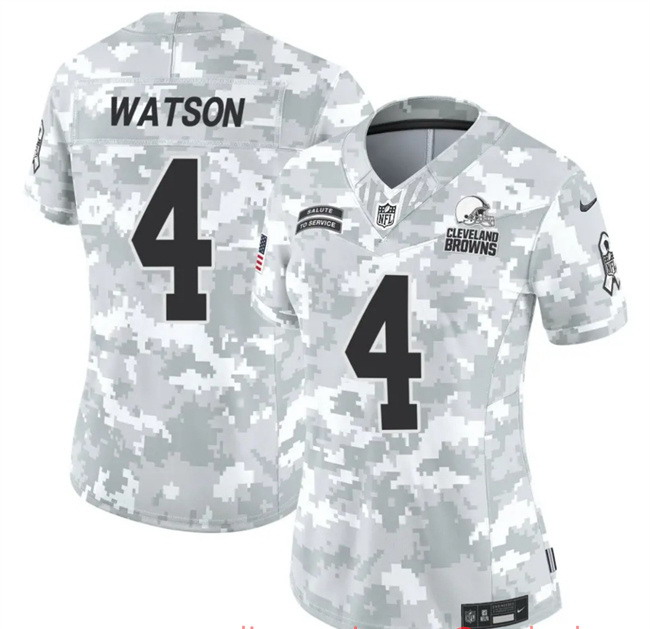 Women's Cleveland Browns #4 Deshaun Watson 2024 F.U.S.E Arctic Camo Salute To Service Limited Stitched Jersey(Run Small)