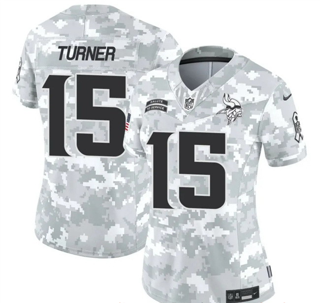 Women's Minnesota Vikings #15 Dallas Turner 2024 F.U.S.E Arctic Camo Salute To Service Limited Stitched Jersey(Run Small)