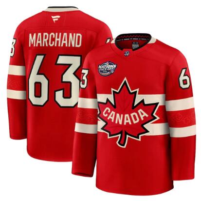 Men's Canada Brad Marchand #63 Fanatics Red 2025 4 Nations Face-Off Premium Player Jersey