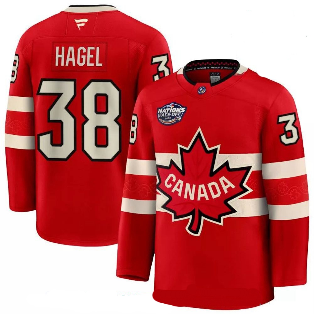 Men's Brandon Hagel #38 Canada Fanatics Red 2025 4 Nations Face-Off PremiumPlayer Jersey