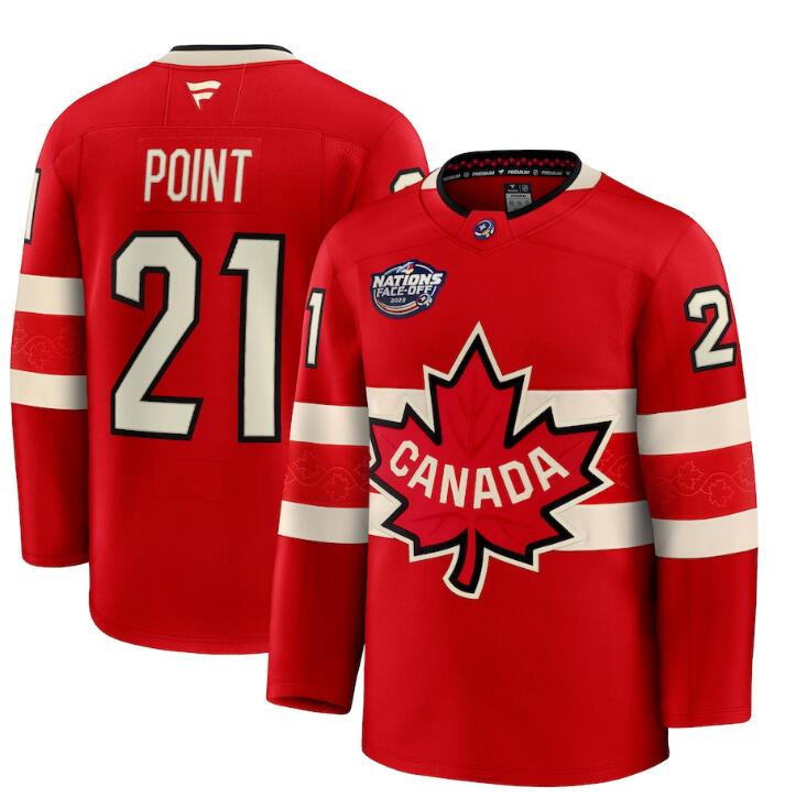 Men's Brayden Point #21 Canada Fanatics Red 2025 4 Nations Face-Off PremiumPlayer Jersey