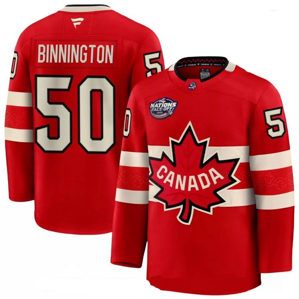 Men's Jordan Binnington #50 Canada Fanatics Red 2025 4 Nations Face-Off PremiumPlayer Jersey