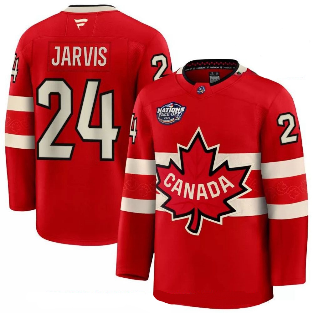 Men's Seth Jarvis #24 Canada Fanatics Red 2025 4 Nations Face-Off PremiumPlayer Jersey