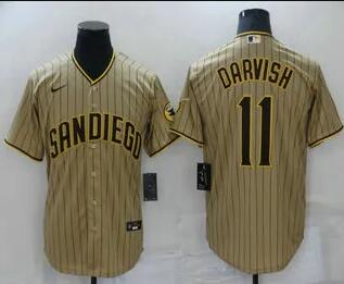 Men's San Diego Padres #11 Yu Darvish Brown Team Logo Stitched MLB Cool Base Nike Jersey