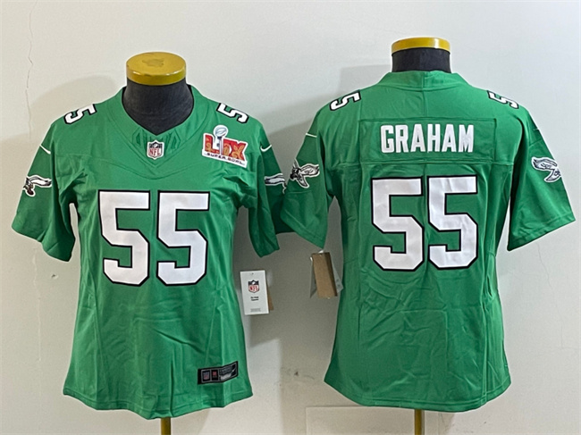 Women's Philadelphia Eagles #55 Brandon Graham Green 2025 Super Bowl LIX Patch F.U.S.E. Throwback Vapor Untouchable Limited Stitched Football Jersey(Run Small)