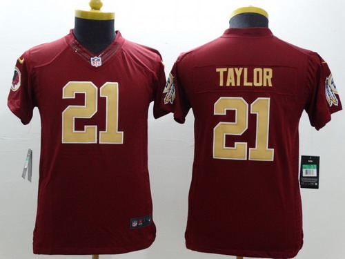 Nike Washington Redskins #21 Sean Taylor Red With Gold Limited Kids Jersey 