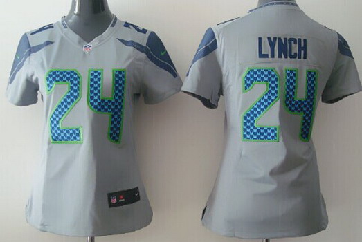 Nike Seattle Seahawks #24 Marshawn Lynch Gray Game Womens Jersey