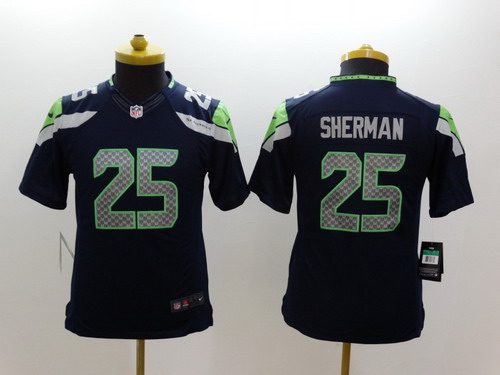 Nike Seattle Seahawks #25 Richard Sherman Navy Blue Limited Kids Jersey