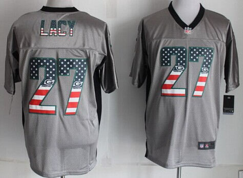 Nike Green Bay Packers #27 Eddie Lacy 2014 USA Flag Fashion Gray Elite Jersey