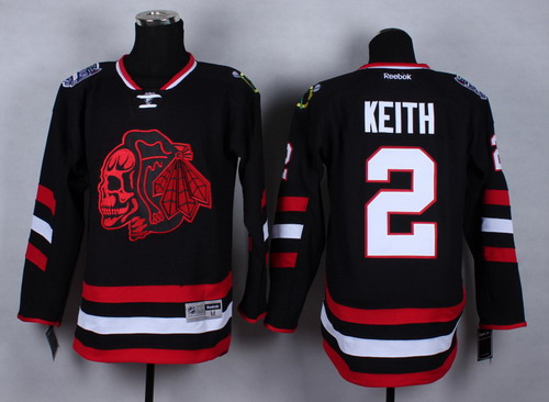 Chicago Blackhawks #2 Duncan Keith 2014 Stadium Series Black With Red Skulls Jersey