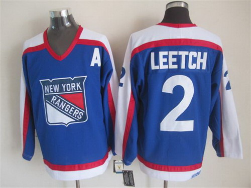 New York Rangers #2 Brian Leetch Light Blue With White Throwback CCM Jersey