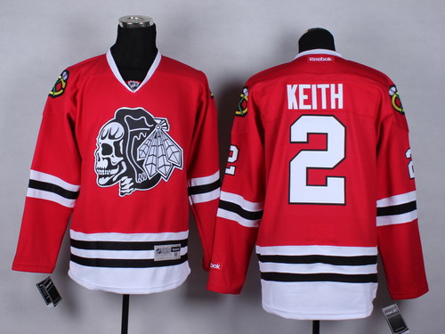 Chicago Blackhawks #2 Duncan Keith Red With Black Skulls Jersey