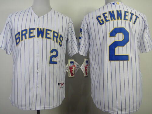 Milwaukee Brewers #2 Scooter Gennett White Pinstripe Jersey