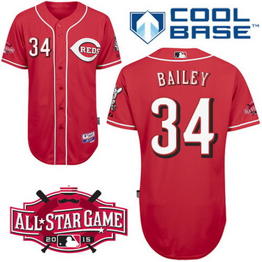 Cincinnati Reds #34 Homer Bailey 2015 All-Star Patch Red Jersey