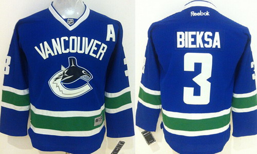 Vancouver Canucks #3 Kevin Bieksa Blue Kids Jersey