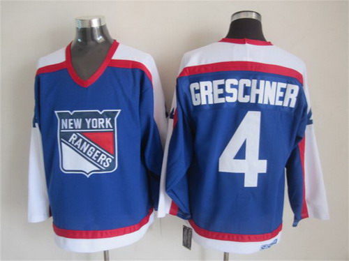 New York Rangers #4 Ron Greschner Light Blue With White Throwback CCM Jersey