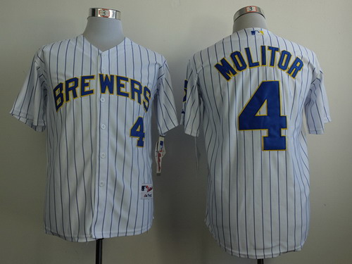 Milwaukee Brewers #4 Paul Molitor White Pinstripe Jersey