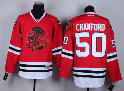 Chicago Blackhawks #50 Corey Crawford Red With Red Skulls Jersey