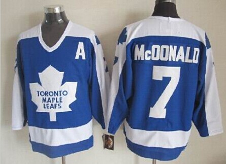 Toronto Maple Leafs #7 Lanny McDonald Blue With White Throwback CCM Jersey 
