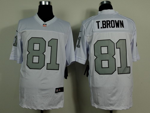 Nike Oakland Raiders #81 Tim Brown White With Silvery Elite Jersey