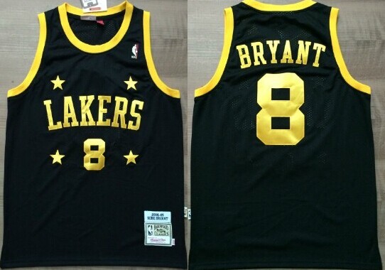 Los Angeles Lakers #8 Kobe Bryant Black With Yellow Star Swingman Throwback Jersey