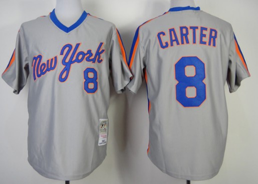 New York Mets #8 Gary Carter 1987 Gray Throwback Jersey