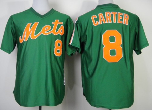 New York Mets #8 Gary Carter 1985 Green Throwback Jersey