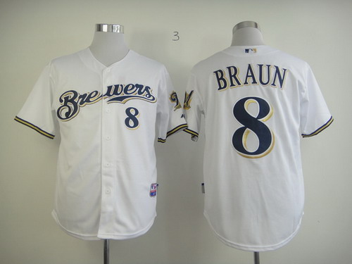 Milwaukee Brewers #8 Ryan Braun White Jersey