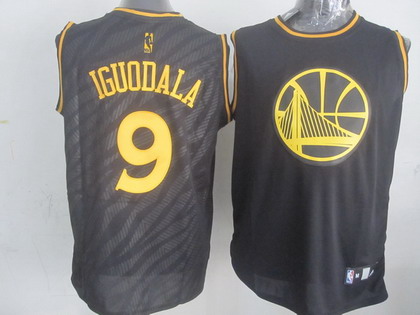 Golden State Warriors #9 Andre Iguodala Revolution 30 Swingman 2014 Black With Gold Jersey