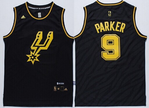 San Antonio Spurs #9 Tony Parker Revolution 30 Swingman 2014 Black With Gold Jersey