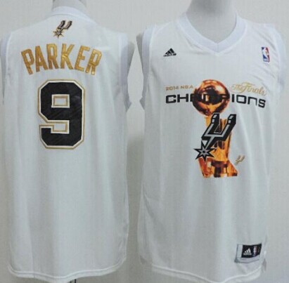 San Antonio Spurs #9 Tony Parker Revolution 30 Swingman 2014 Champions White Jersey