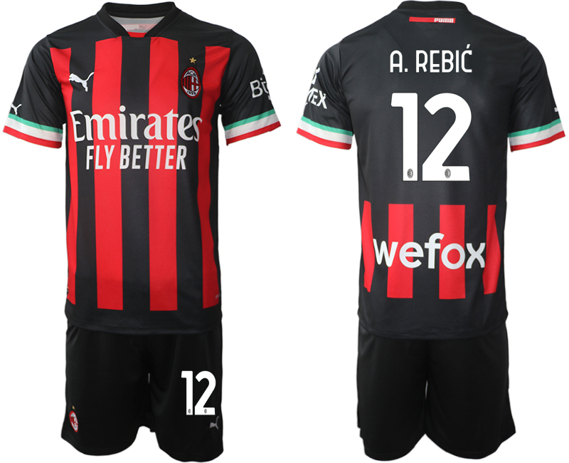 AC Milan  12 A.REBIC Home Black 2022-2023 Soccer jerseys suit