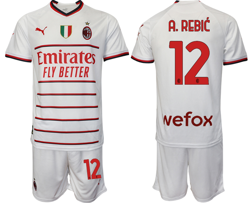 AC Milan 12 A.REBIC White away 2022-2023 Soccer jerseys suit