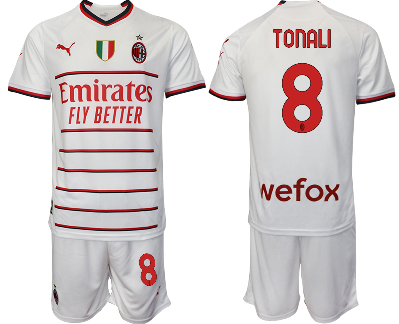 AC Milan 8 TONALI White away 2022-2023 Soccer jerseys suit