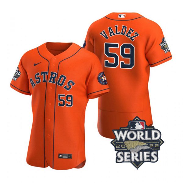 Astros 59 Framber Valdez Orange Nike 2022 World Series Flexbase Jersey