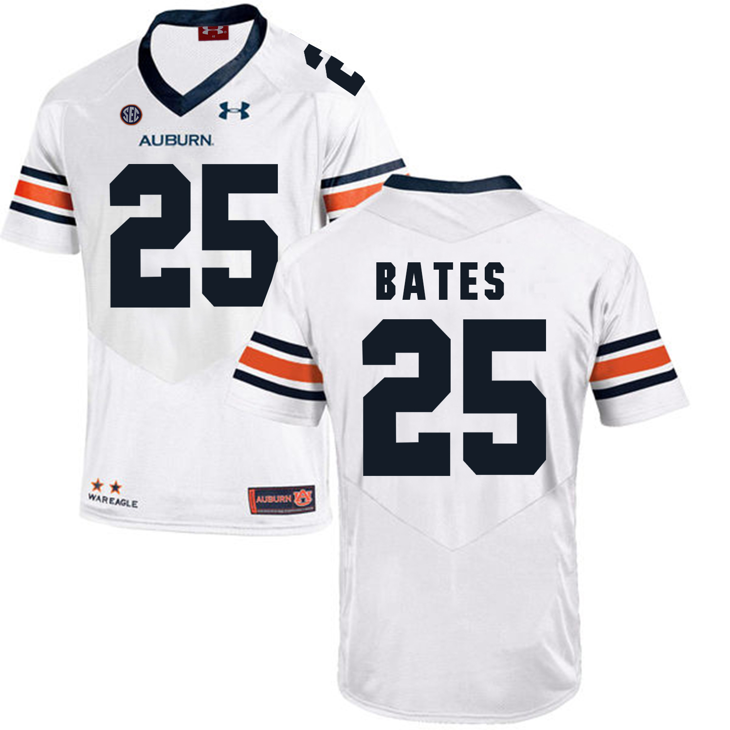 Auburn Tigers 25 Daren Bates White College Football Jersey