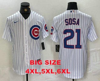 BIG SIZE Men's Chicago Cubs #21 Sammy Sosa White With Patch Cool Base Stitched Baseball SIZE 4XL,5XL,6XL Jersey