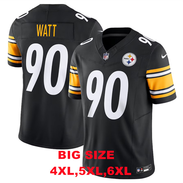 BIG SIZE T.J. Watt Men Pittsburgh Steelers #90 Black 2023 F.U.S.E. Vapor Untouchable Limited Stitched 4XL 5XL 6XL Jersey