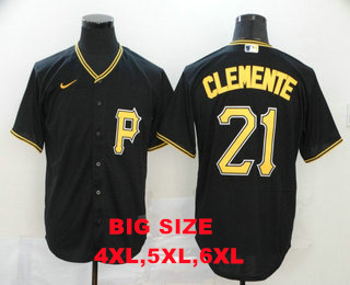 BIG Size Pittsburgh Pirates #21 Roberto Clemente Men's Black Stitched MLB Cool Base Nike Jersey