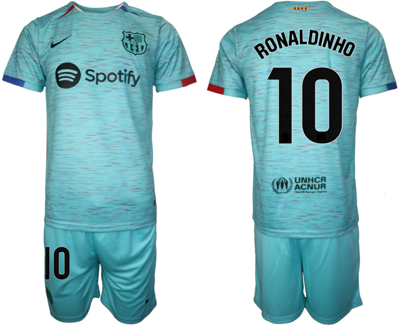 Barcelona away 10# RONALDINHO Blue 2023-24 Suite Soccer Jerseys